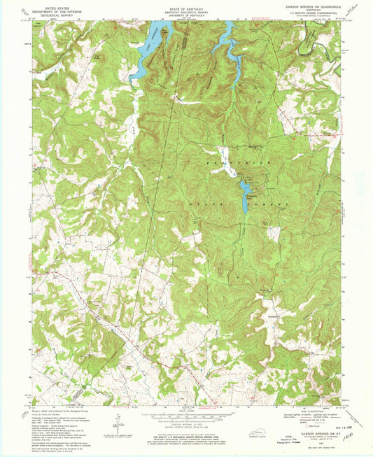 Classic USGS Dawson Springs SW Kentucky 7.5'x7.5' Topo Map Image
