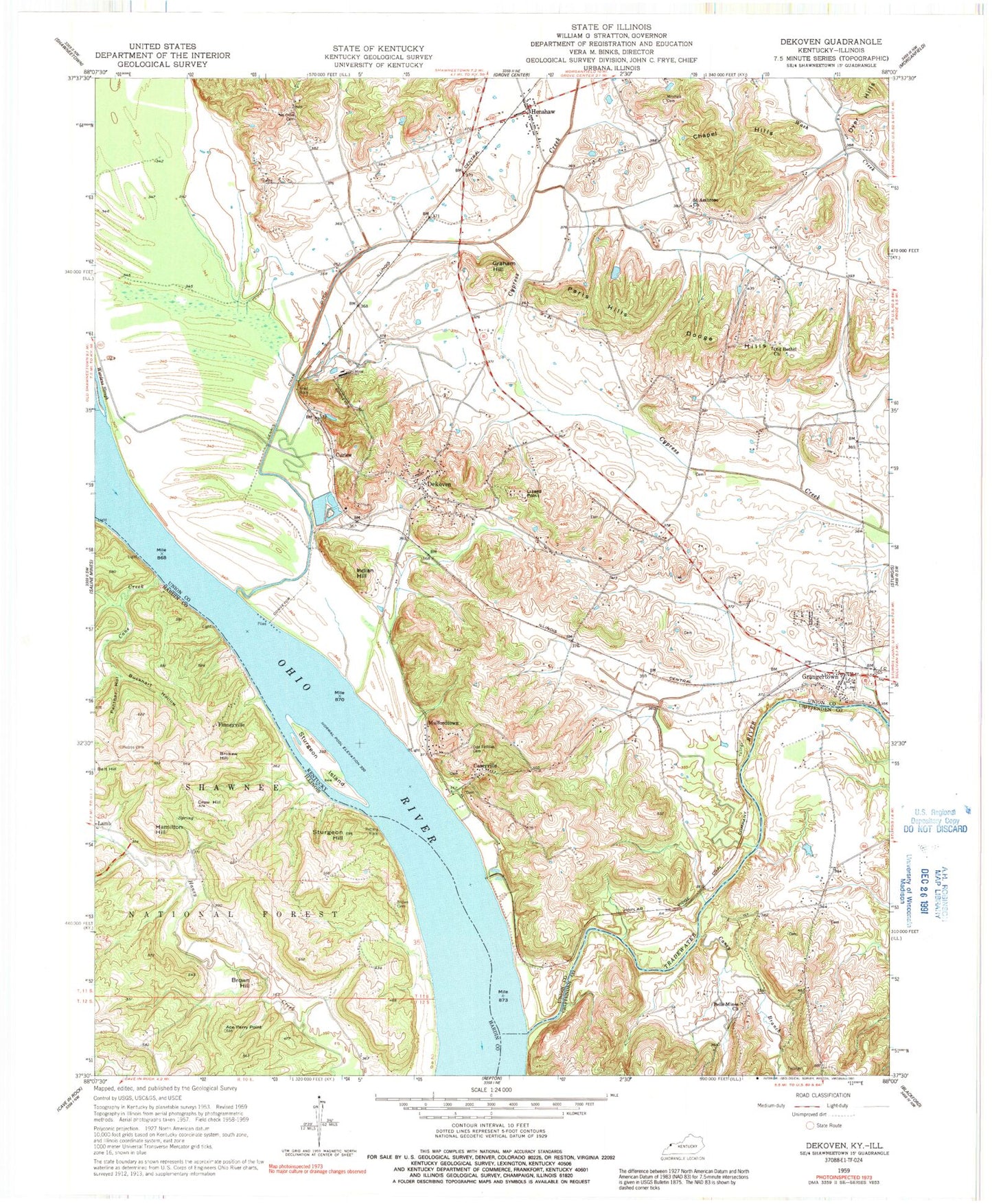 Classic USGS Dekoven Kentucky 7.5'x7.5' Topo Map Image