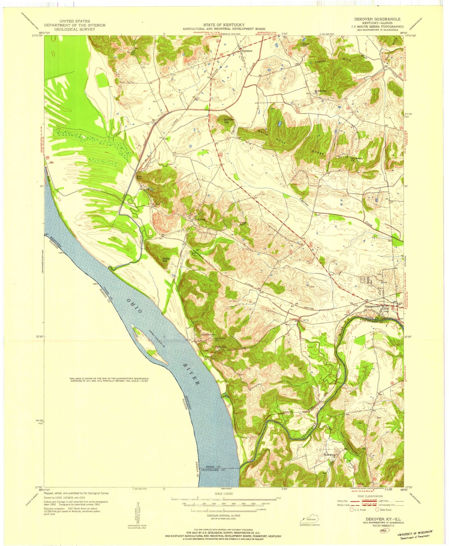Classic USGS Dekoven Kentucky 7.5'x7.5' Topo Map Image