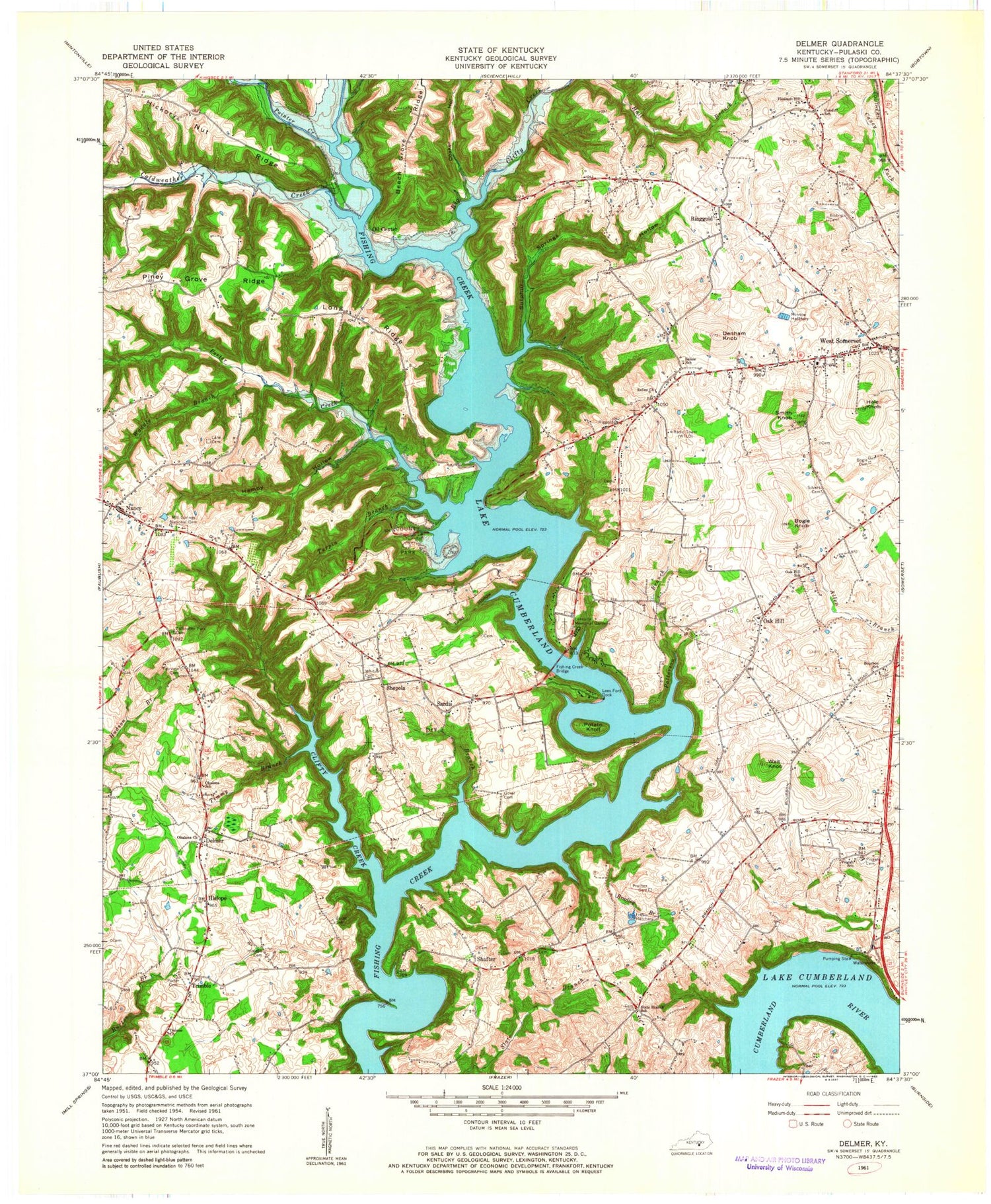 Classic USGS Delmer Kentucky 7.5'x7.5' Topo Map Image