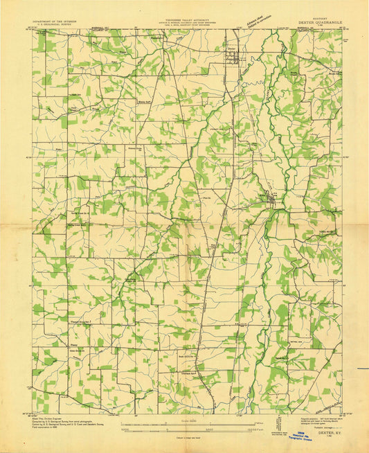 Classic USGS Dexter Kentucky 7.5'x7.5' Topo Map Image