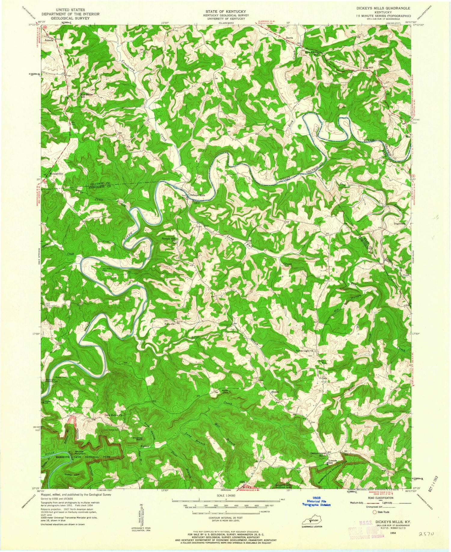Classic USGS Nolin Lake Kentucky 7.5'x7.5' Topo Map Image