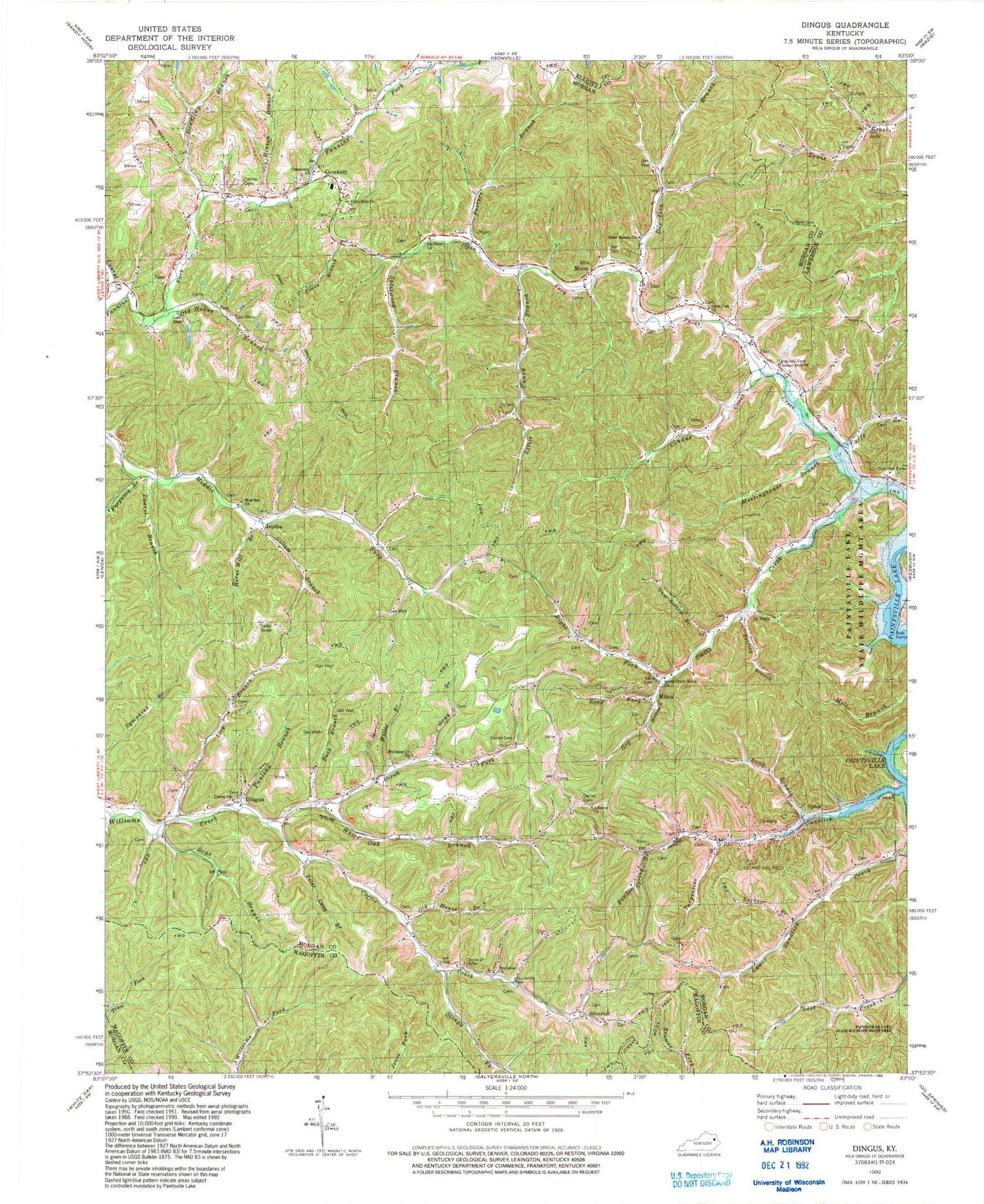 Classic USGS Dingus Kentucky 7.5'x7.5' Topo Map Image