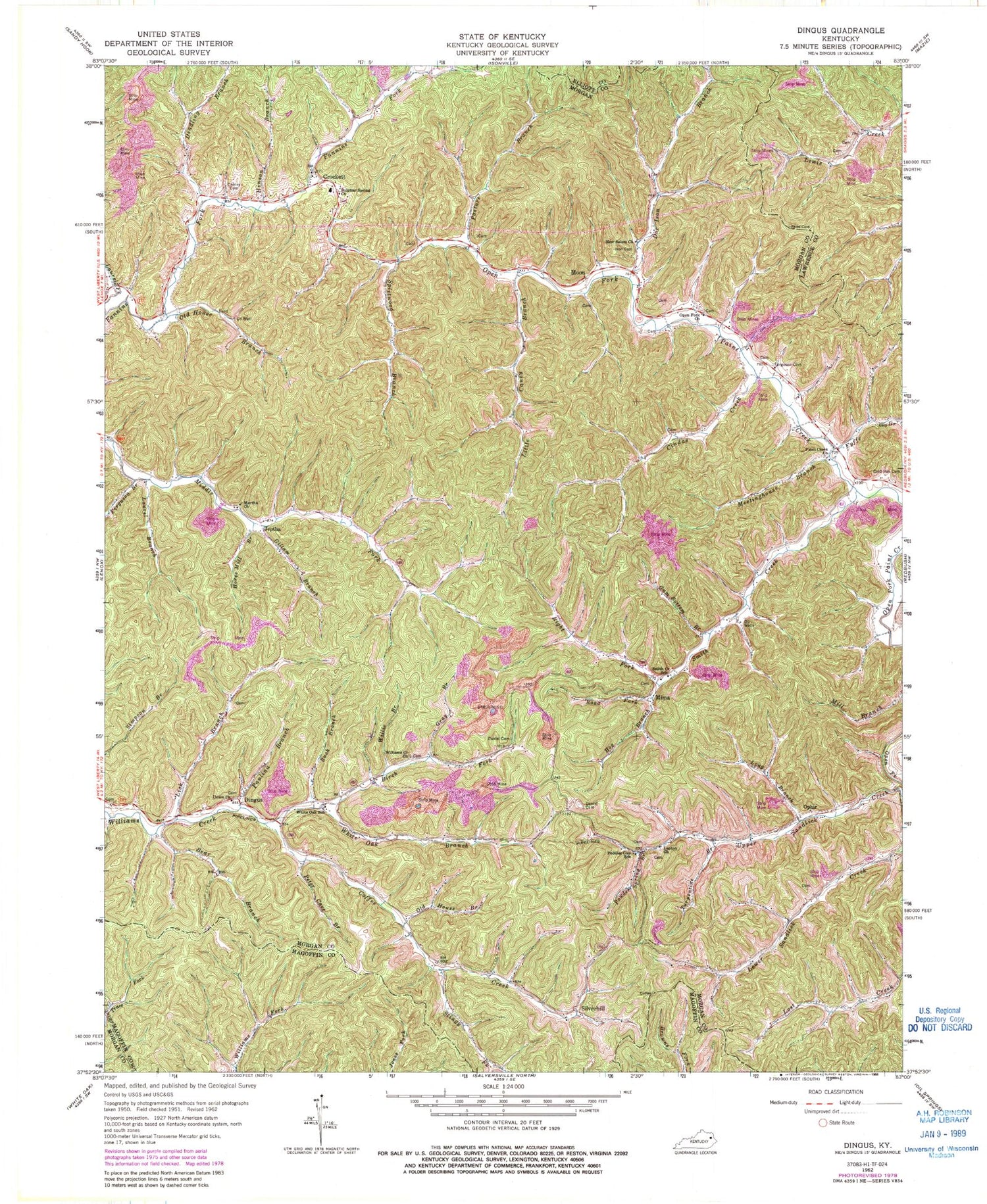 Classic USGS Dingus Kentucky 7.5'x7.5' Topo Map Image