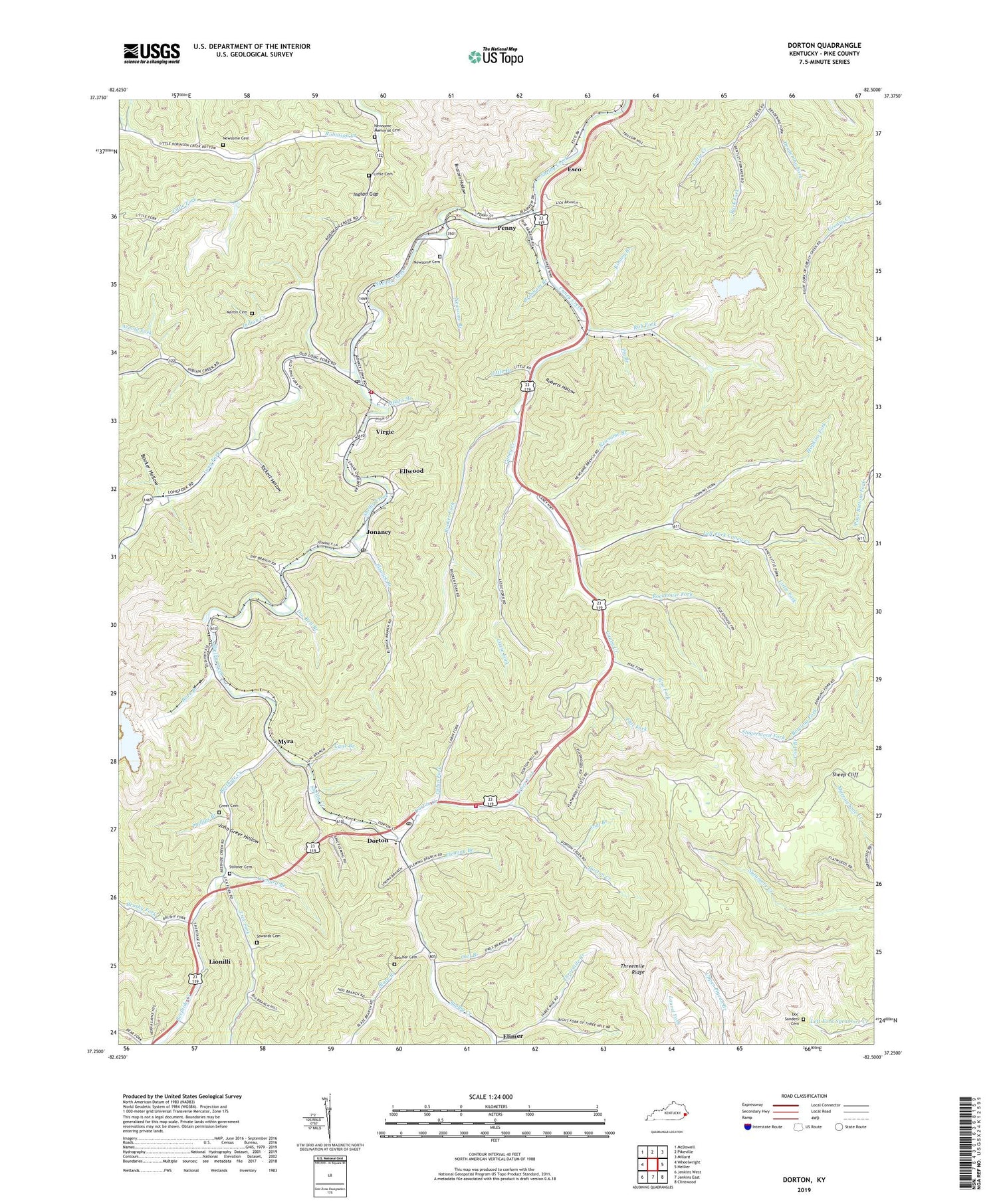 Dorton Kentucky US Topo Map Image
