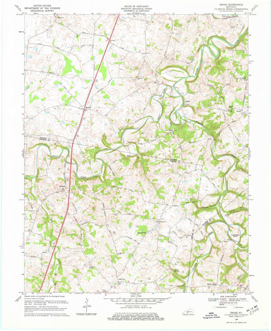 Classic USGS Drake Kentucky 7.5'x7.5' Topo Map Image
