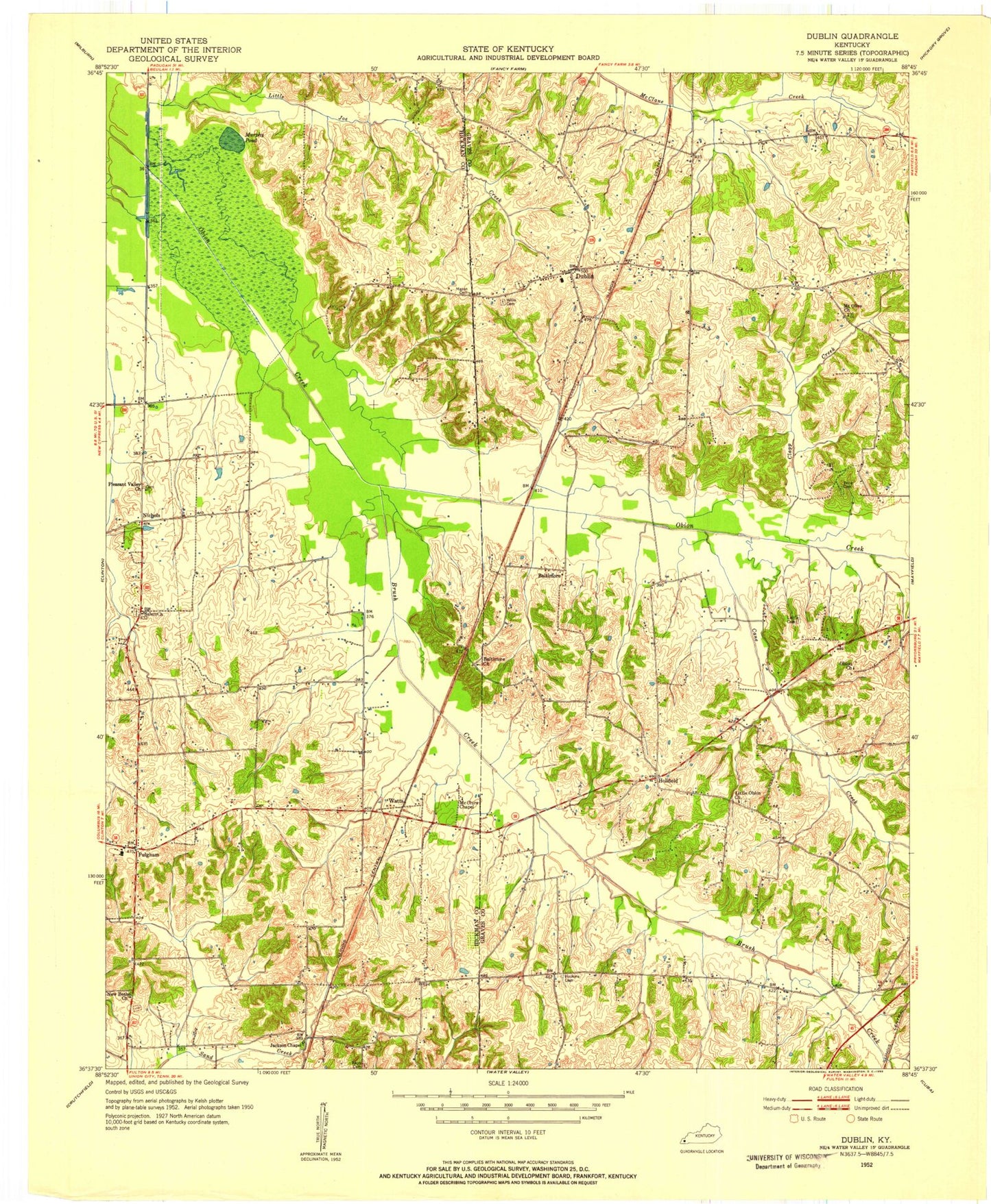 Classic USGS Dublin Kentucky 7.5'x7.5' Topo Map Image