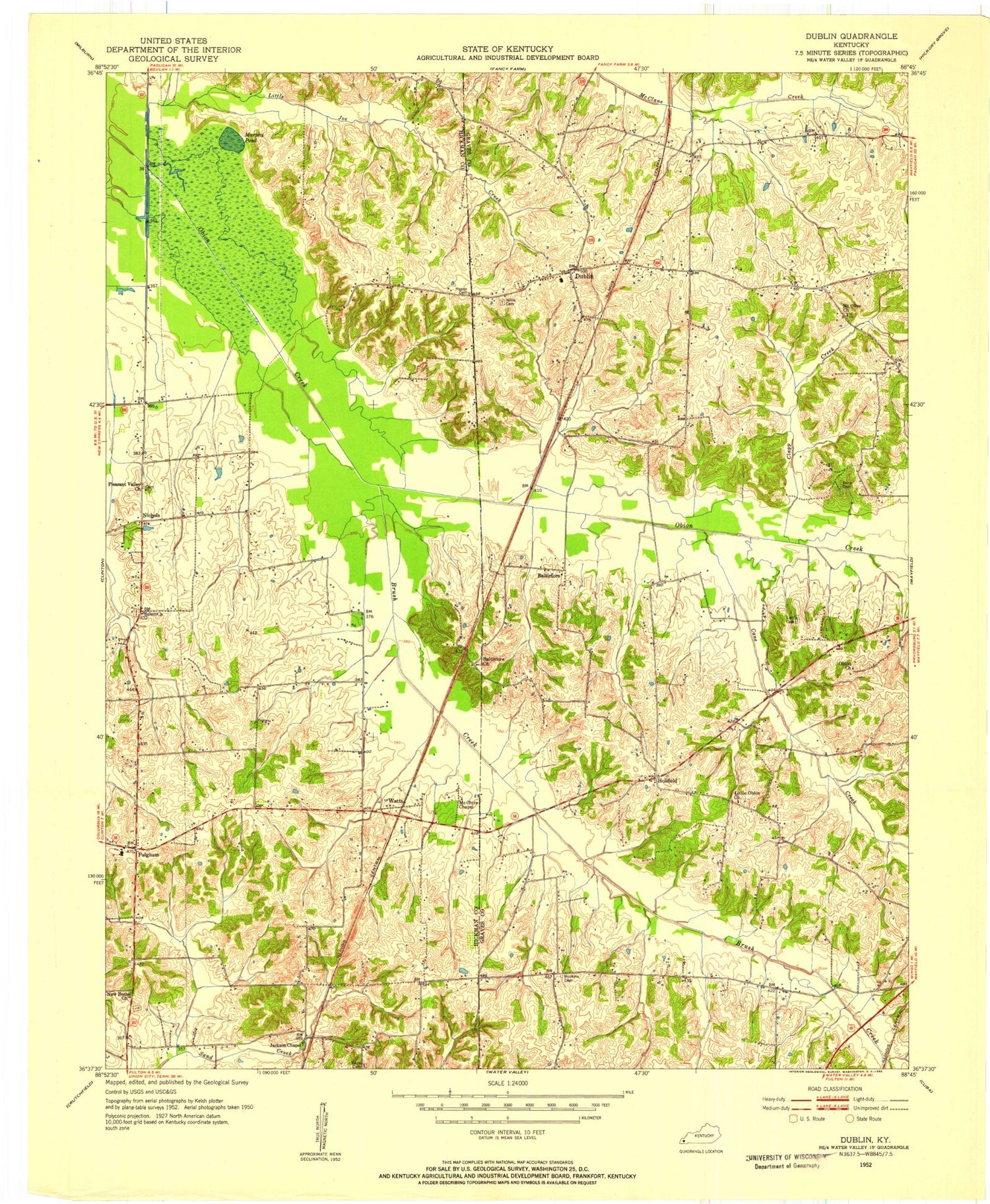Classic USGS Dublin Kentucky 7.5'x7.5' Topo Map Image