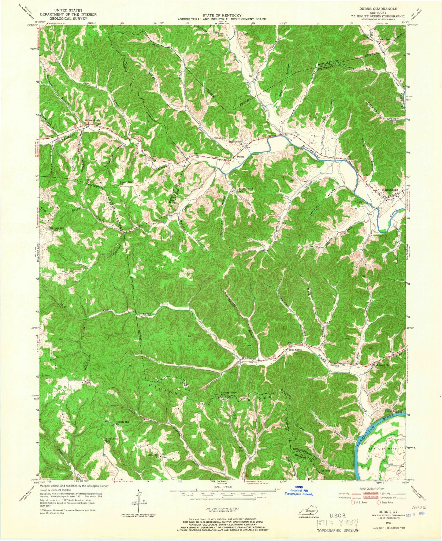 Classic USGS Dubre Kentucky 7.5'x7.5' Topo Map Image