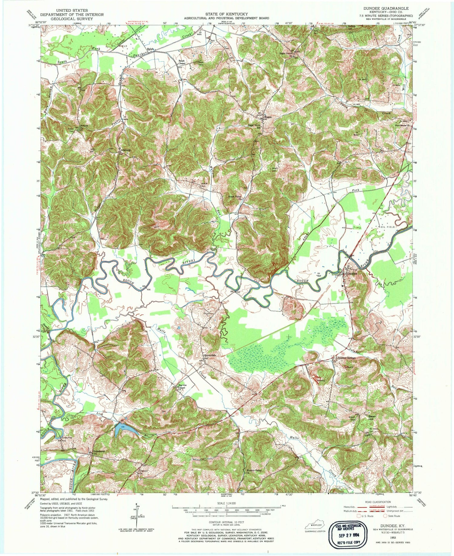 Classic USGS Dundee Kentucky 7.5'x7.5' Topo Map Image