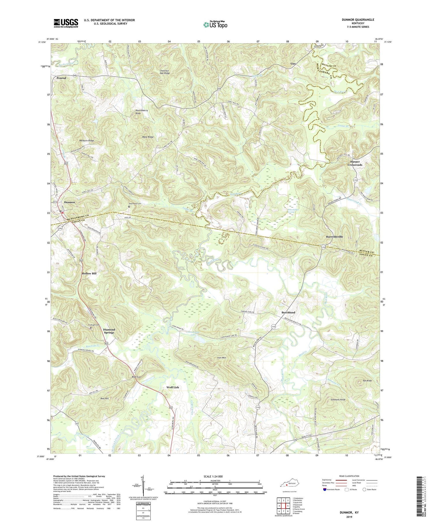 Dunmor Kentucky US Topo Map Image