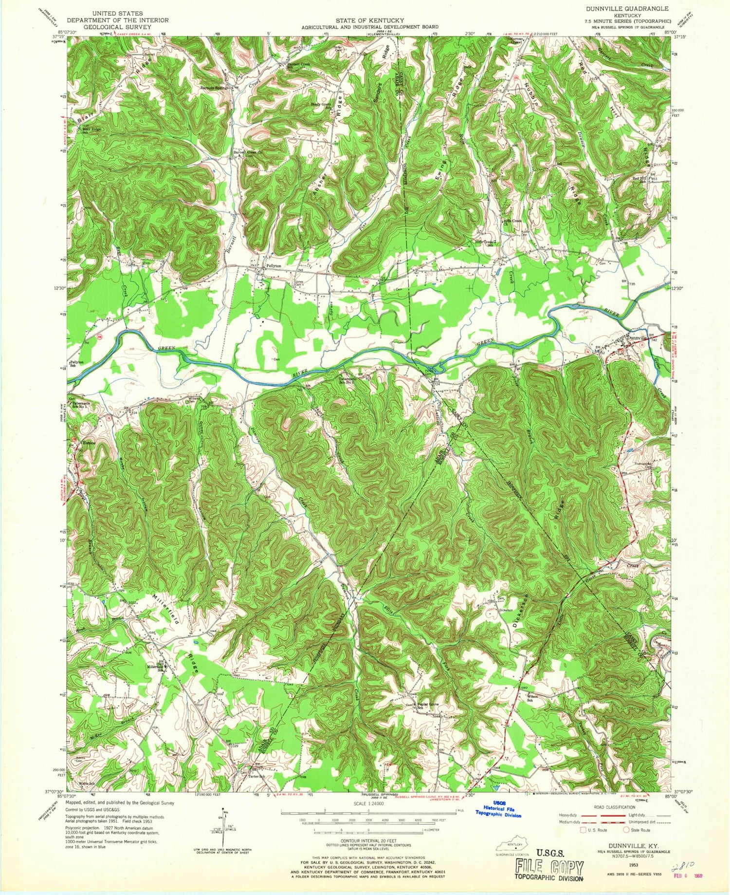 Classic USGS Dunnville Kentucky 7.5'x7.5' Topo Map Image
