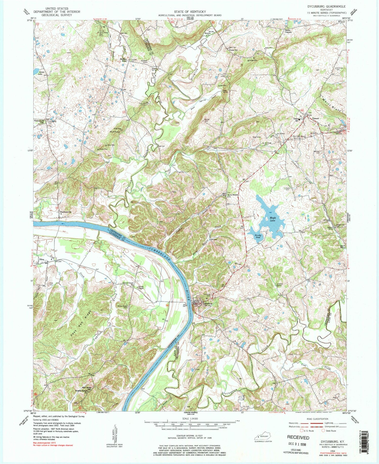 Classic USGS Dycusburg Kentucky 7.5'x7.5' Topo Map Image