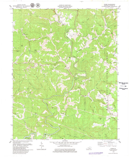 Classic USGS Dykes Kentucky 7.5'x7.5' Topo Map Image