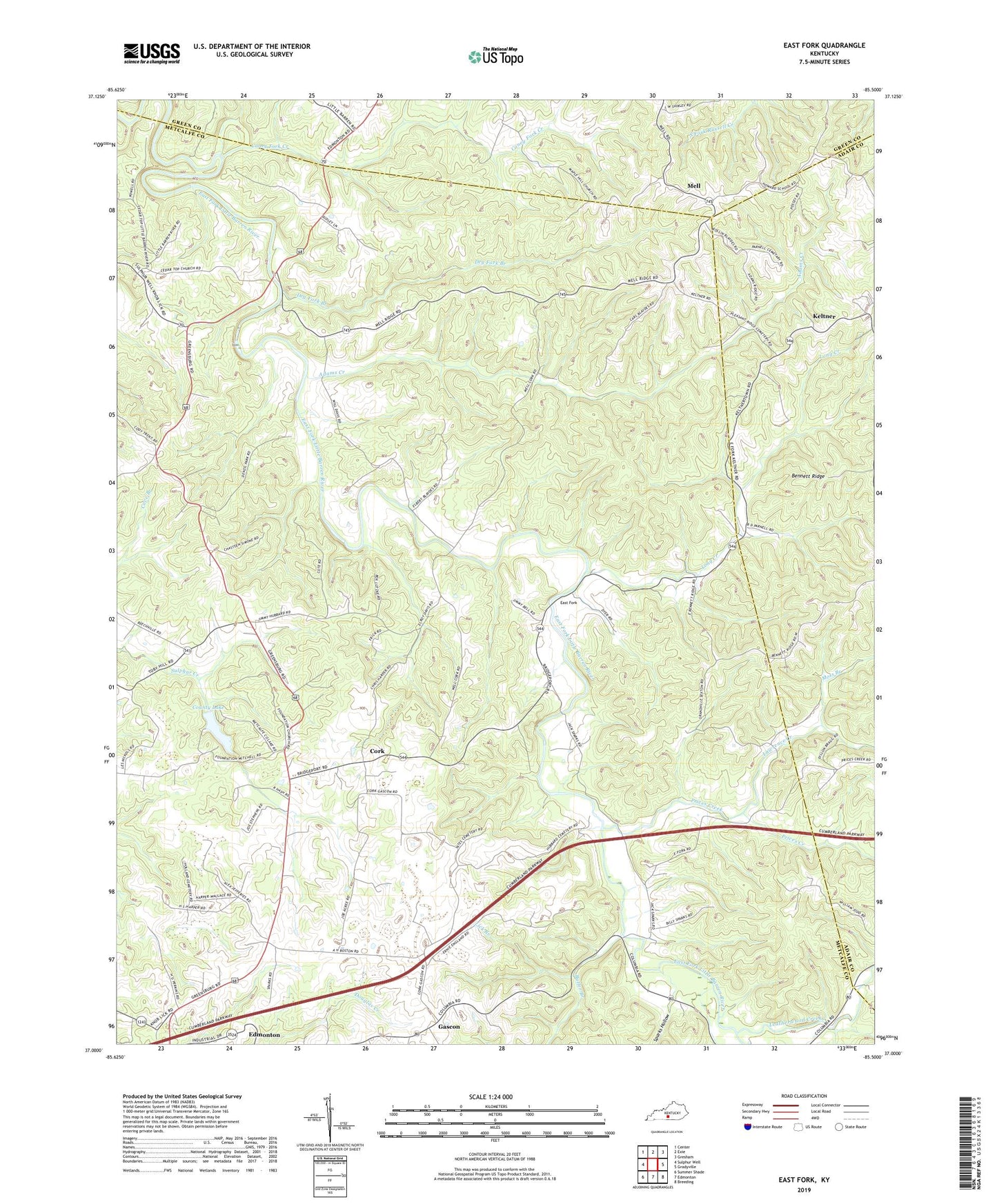 East Fork Kentucky US Topo Map Image