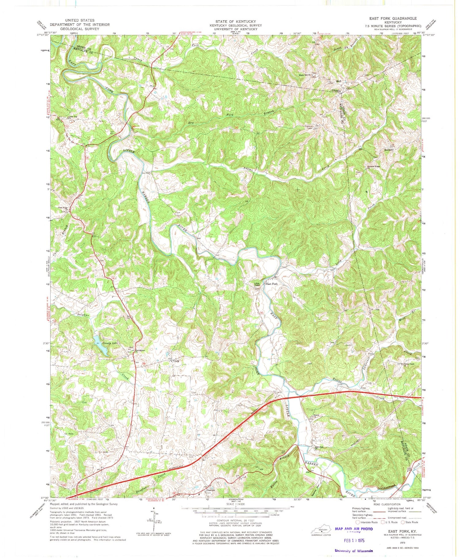 Classic USGS East Fork Kentucky 7.5'x7.5' Topo Map Image