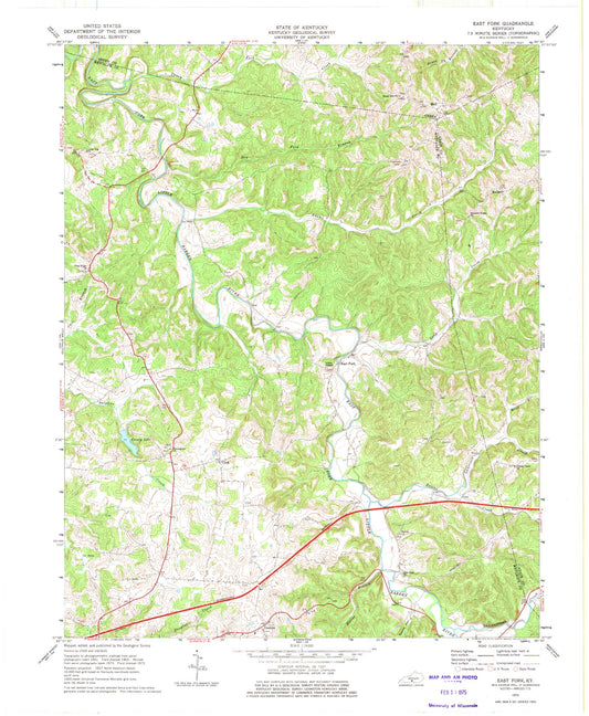 Classic USGS East Fork Kentucky 7.5'x7.5' Topo Map Image