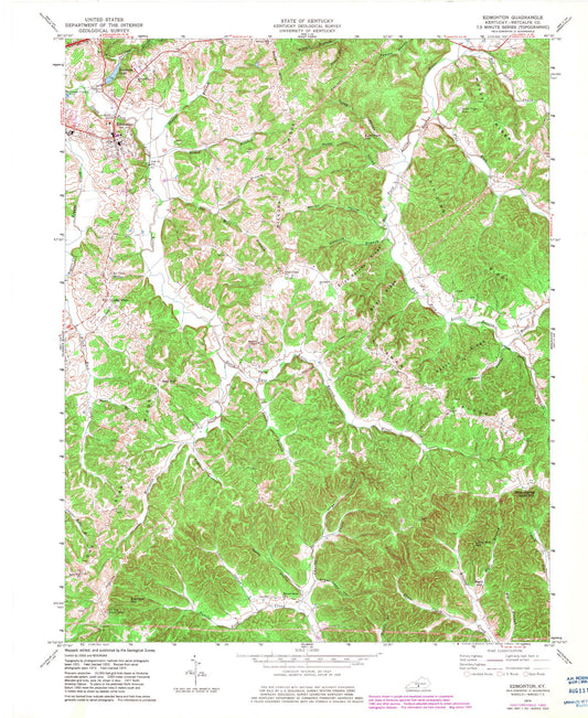 Classic USGS Edmonton Kentucky 7.5'x7.5' Topo Map Image