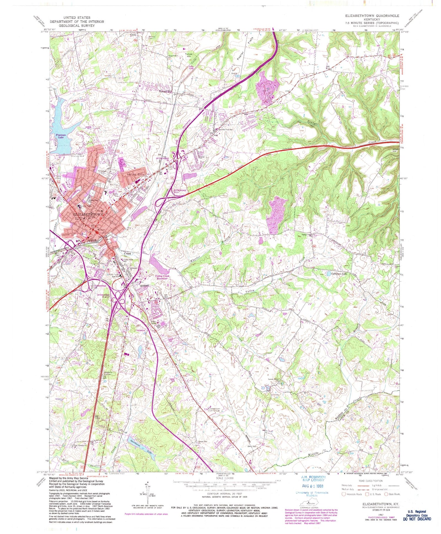 Classic USGS Elizabethtown Kentucky 7.5'x7.5' Topo Map Image