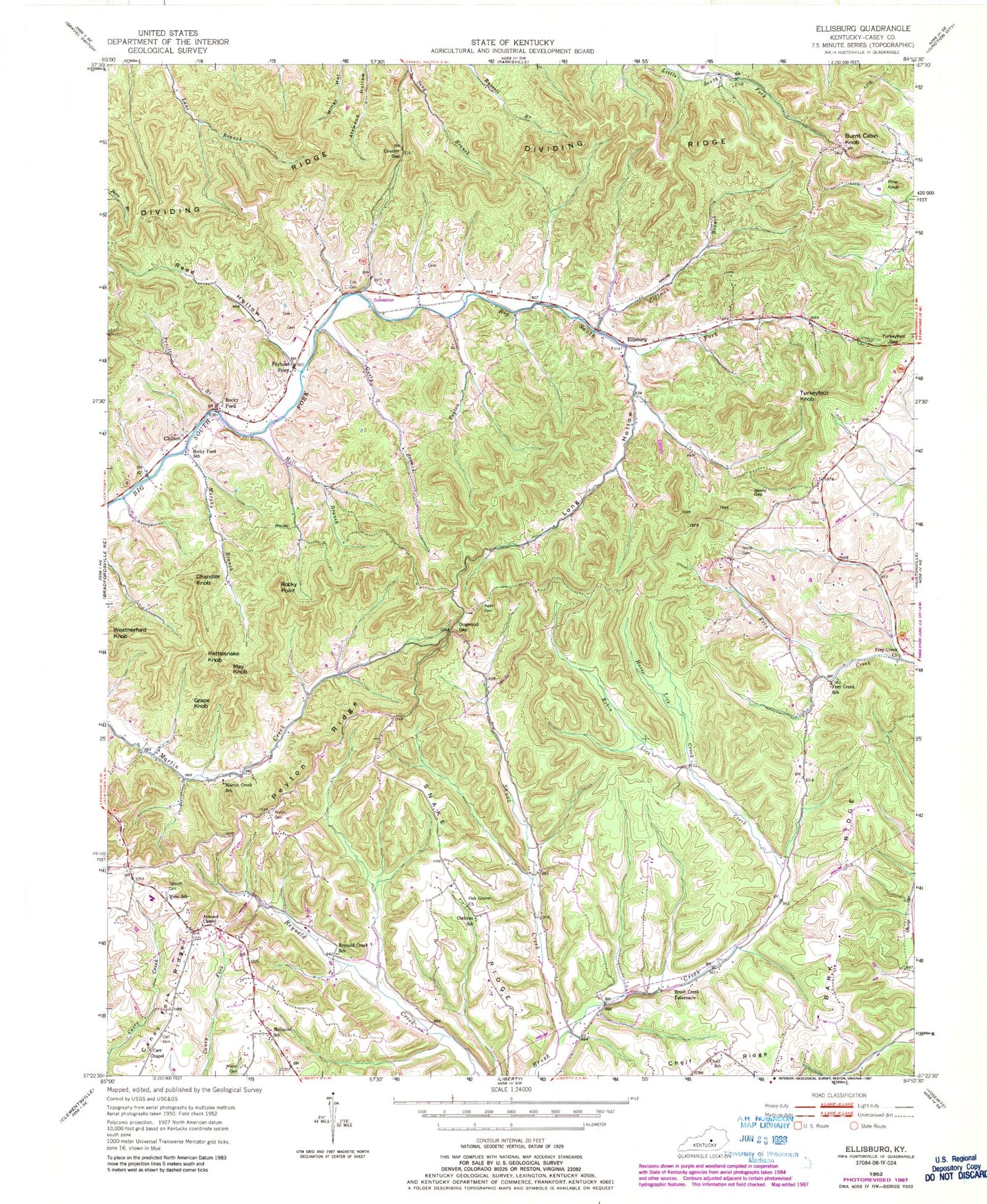 Classic USGS Ellisburg Kentucky 7.5'x7.5' Topo Map Image