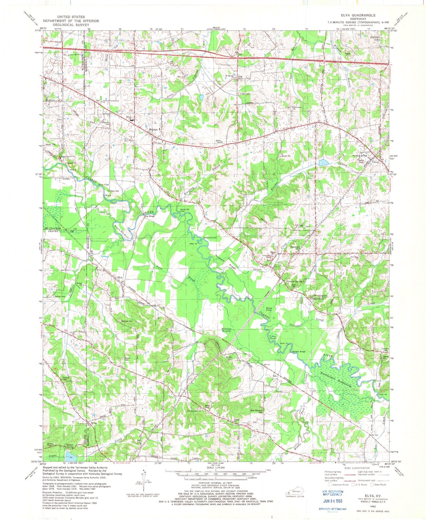 Classic USGS Elva Kentucky 7.5'x7.5' Topo Map Image
