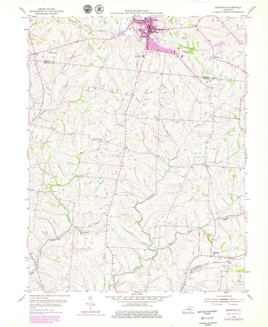 Classic USGS Eminence Kentucky 7.5'x7.5' Topo Map Image