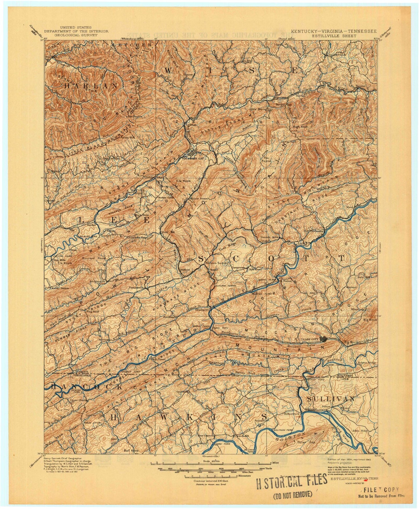 Historic 1894 Estillville Virginia 30'x30' Topo Map Image