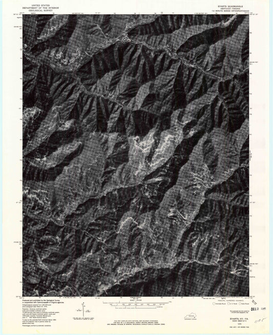 Classic USGS Evarts Kentucky 7.5'x7.5' Topo Map Image
