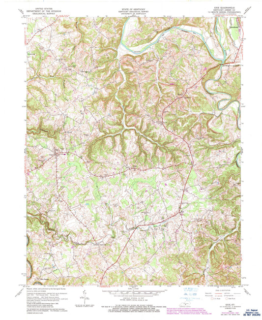 Classic USGS Exie Kentucky 7.5'x7.5' Topo Map Image