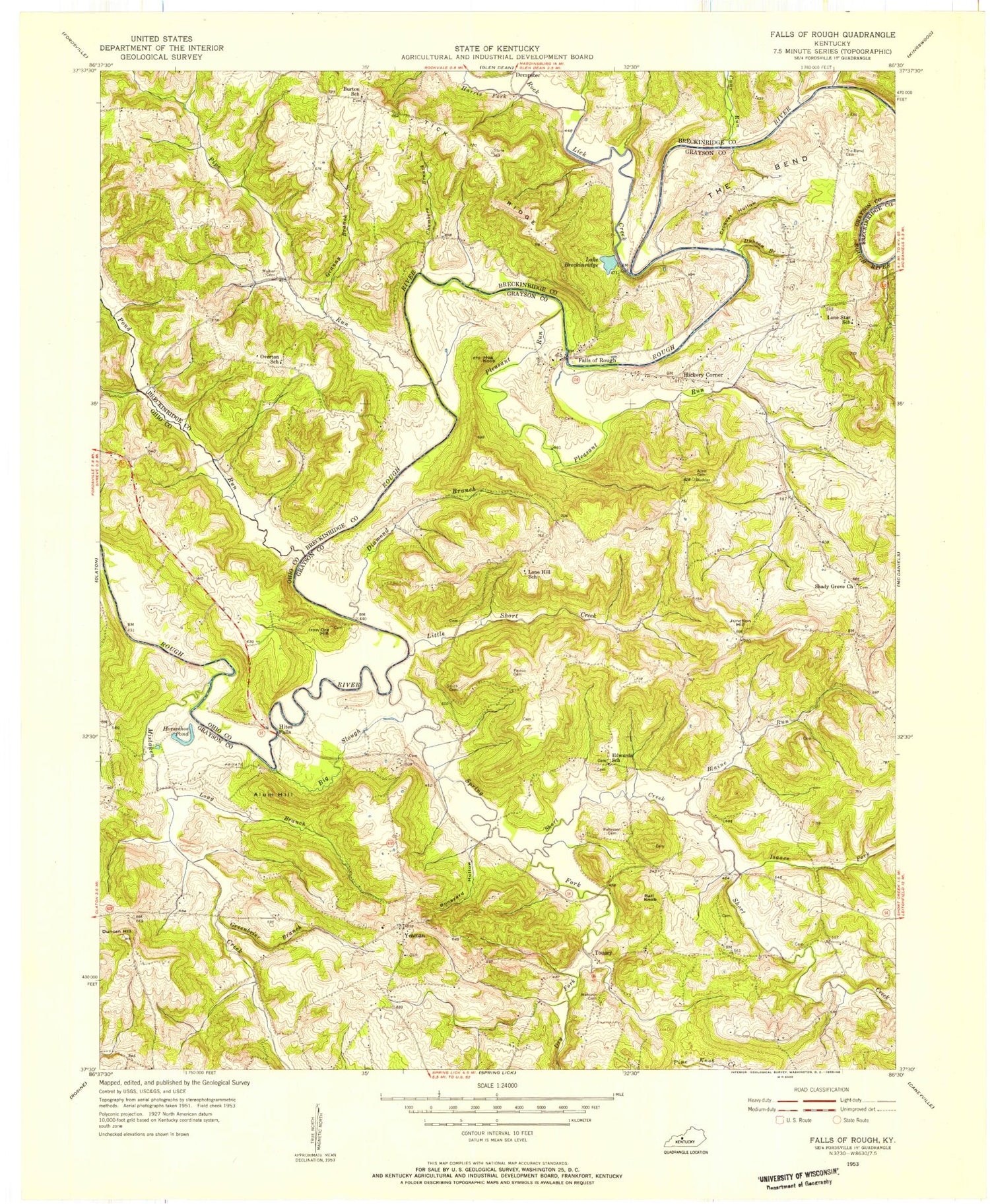 Classic USGS Falls of Rough Kentucky 7.5'x7.5' Topo Map Image