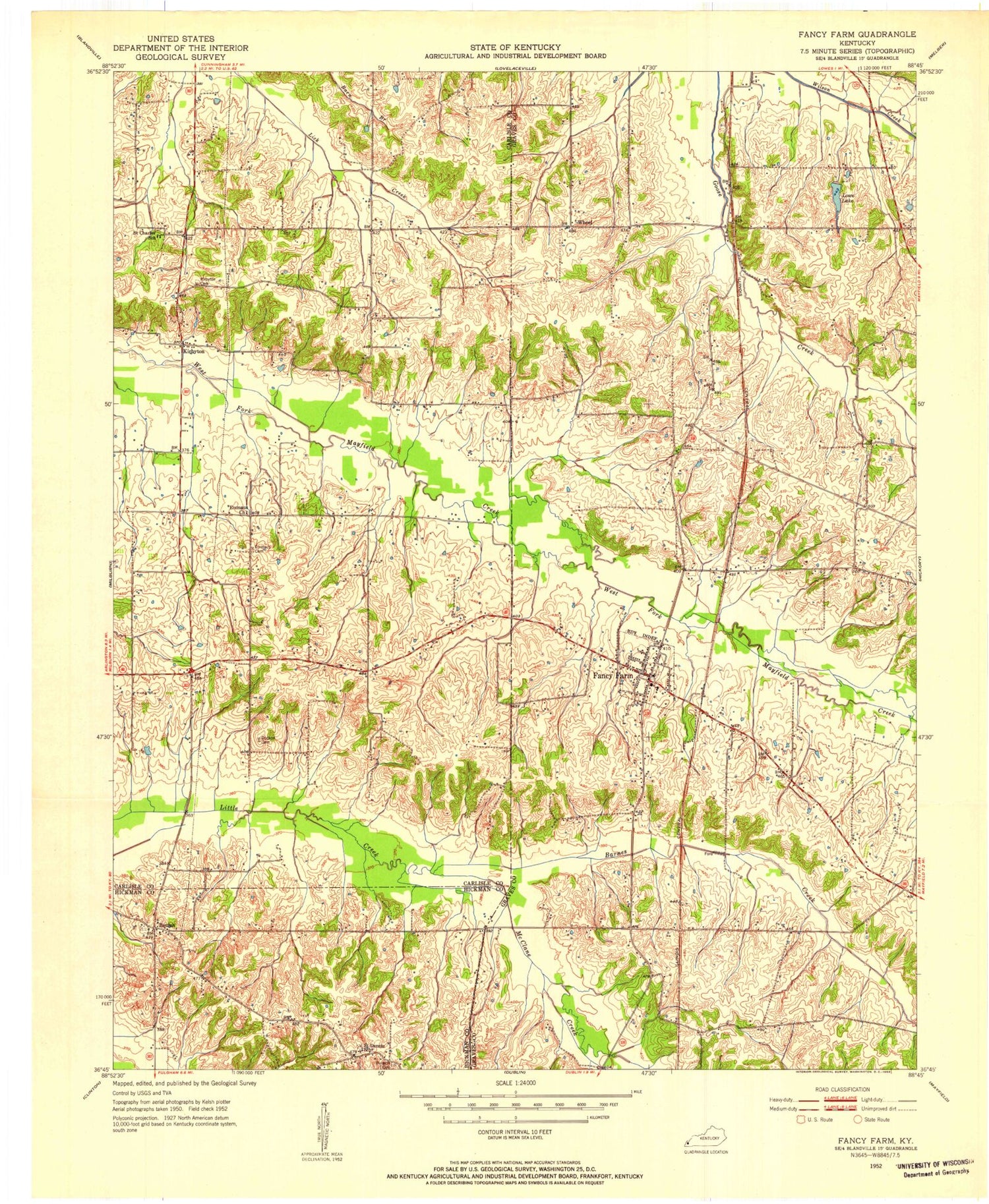 Classic USGS Fancy Farm Kentucky 7.5'x7.5' Topo Map Image