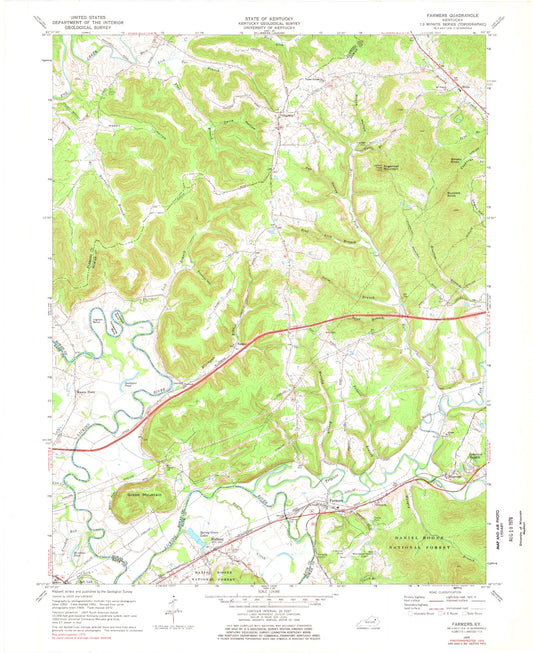 Classic USGS Farmers Kentucky 7.5'x7.5' Topo Map Image