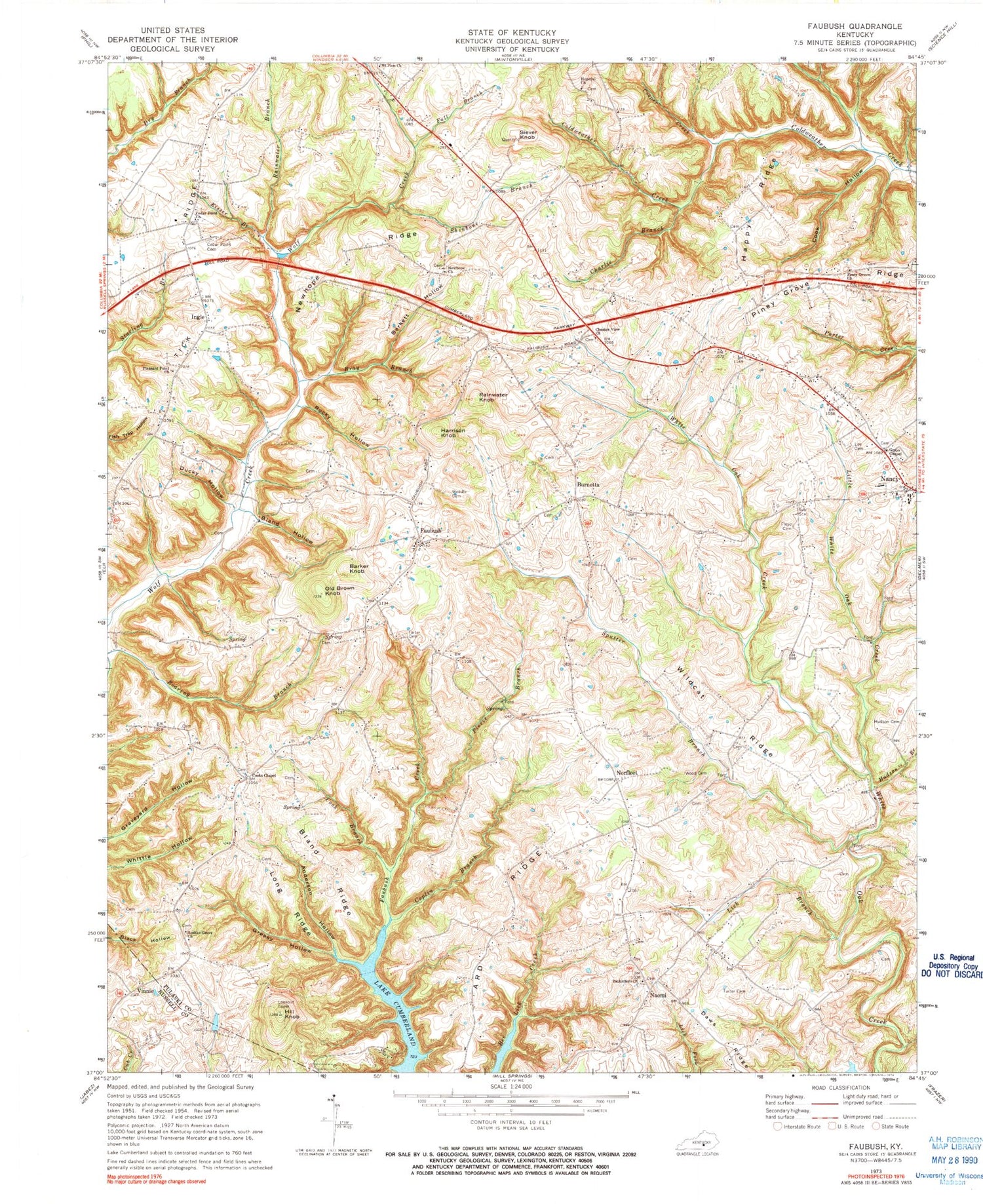 Classic USGS Faubush Kentucky 7.5'x7.5' Topo Map Image