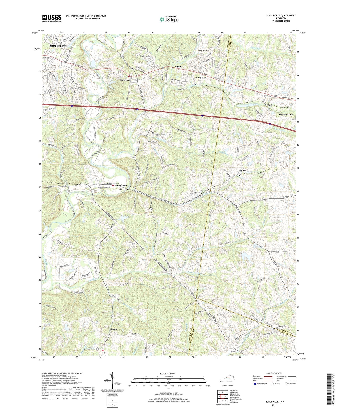 Fisherville Kentucky US Topo Map Image
