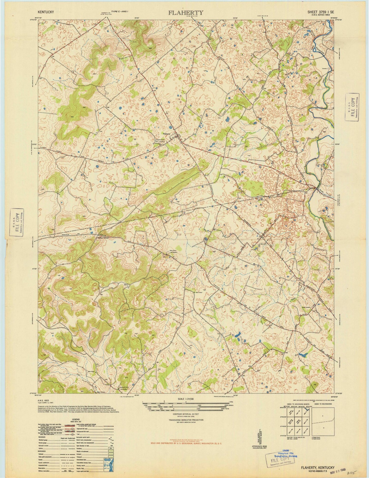 Classic USGS Flaherty Kentucky 7.5'x7.5' Topo Map Image