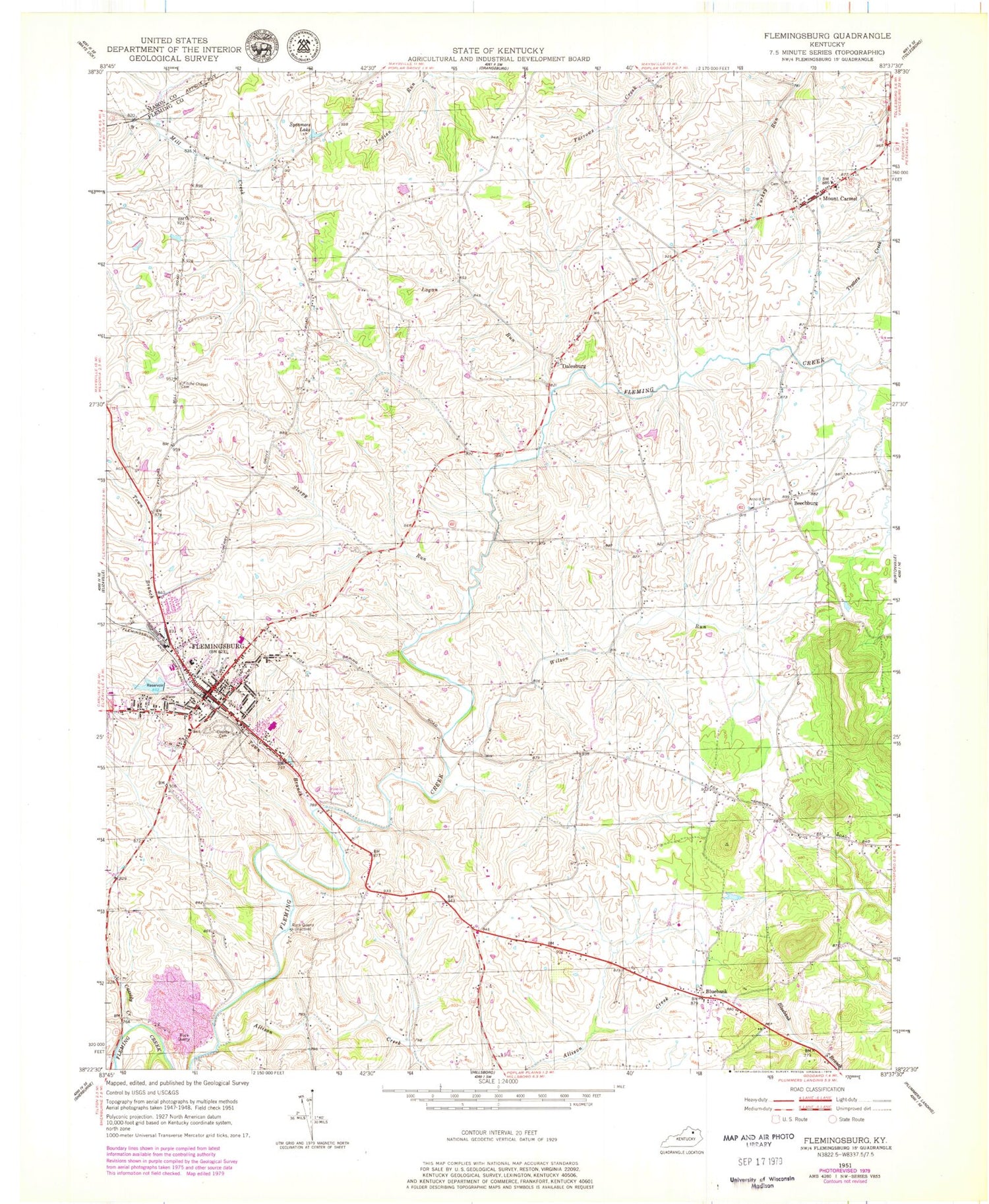 Classic USGS Flemingsburg Kentucky 7.5'x7.5' Topo Map Image