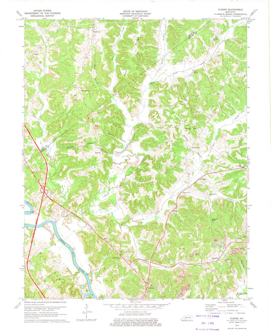 Classic USGS Flener Kentucky 7.5'x7.5' Topo Map Image