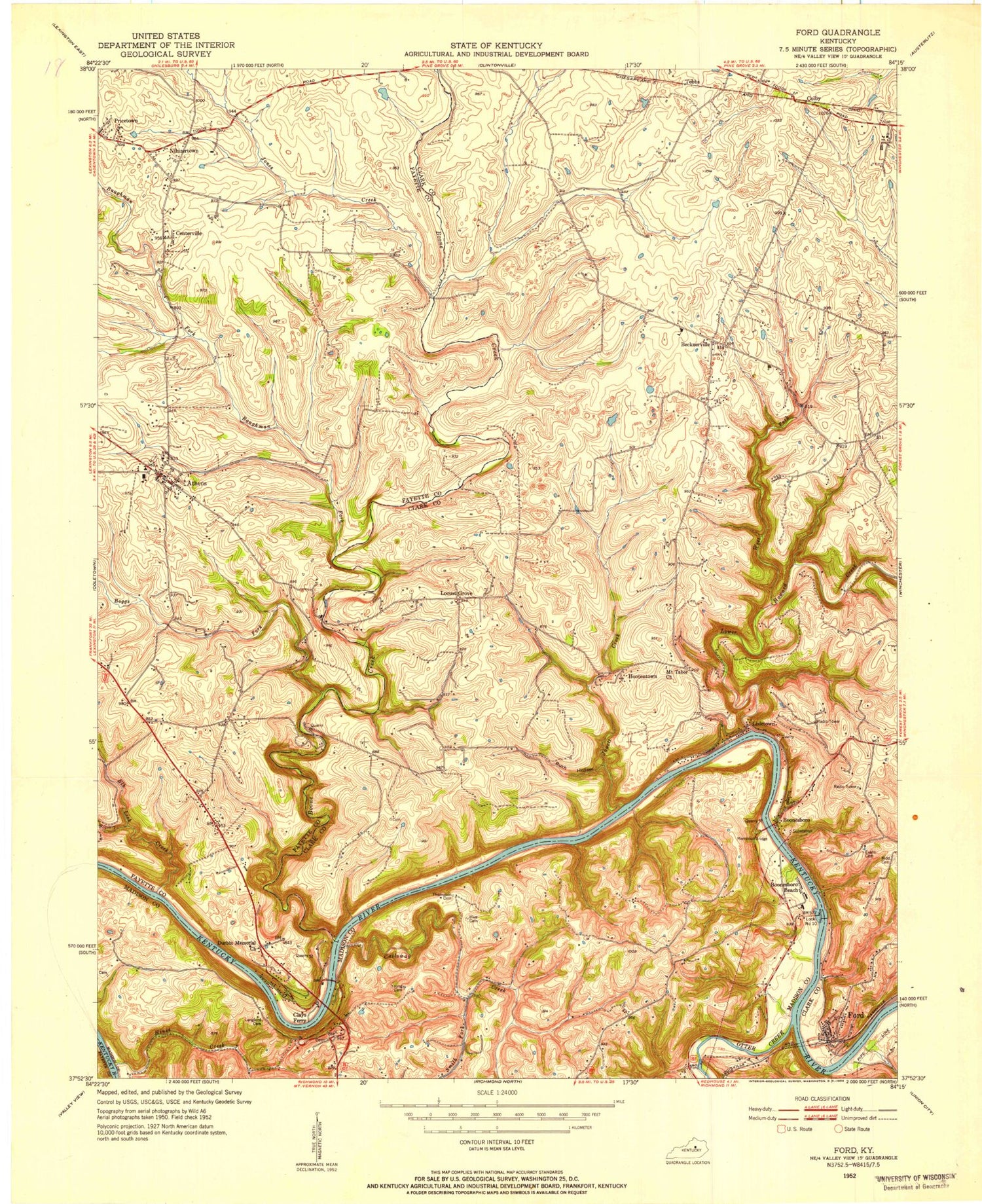 Classic USGS Ford Kentucky 7.5'x7.5' Topo Map Image