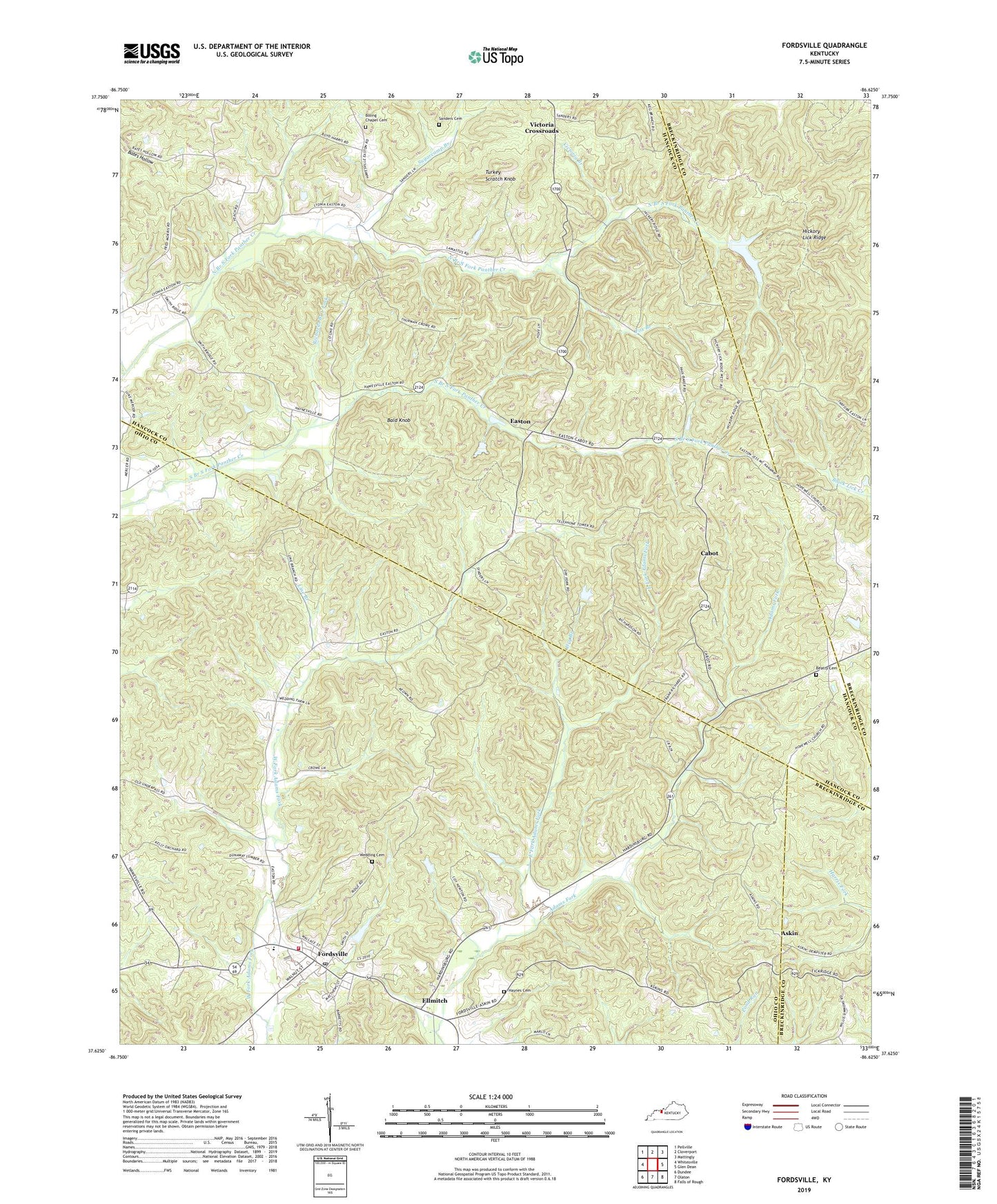 Fordsville Kentucky US Topo Map Image