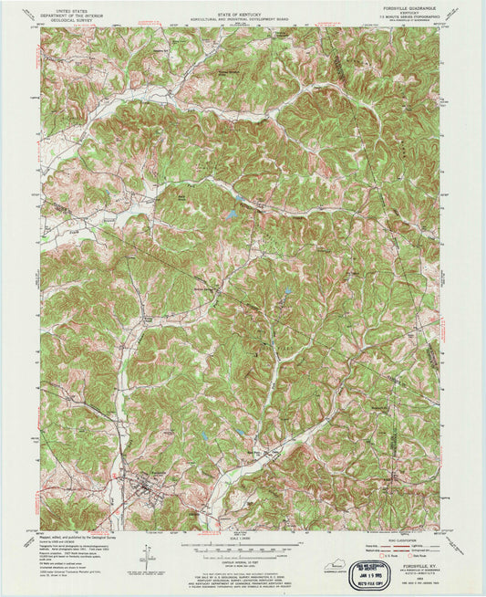 Classic USGS Fordsville Kentucky 7.5'x7.5' Topo Map Image