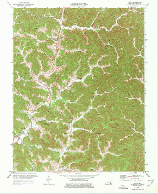 Classic USGS Fount Kentucky 7.5'x7.5' Topo Map Image