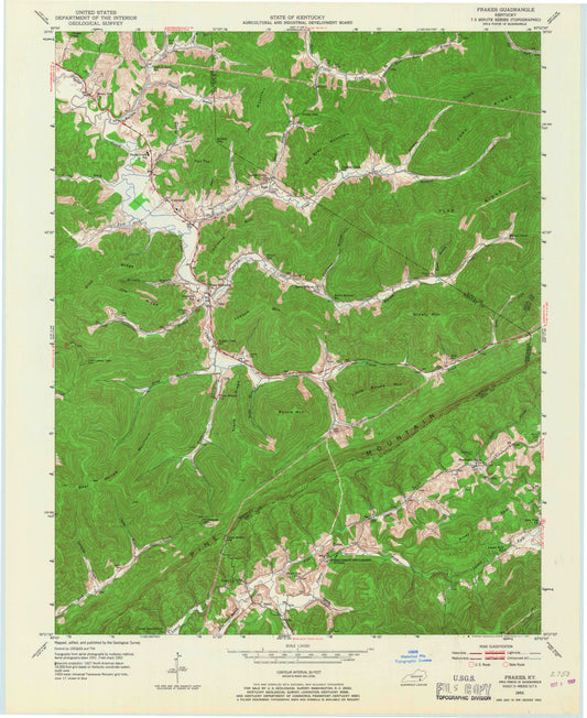 Classic USGS Frakes Kentucky 7.5'x7.5' Topo Map Image