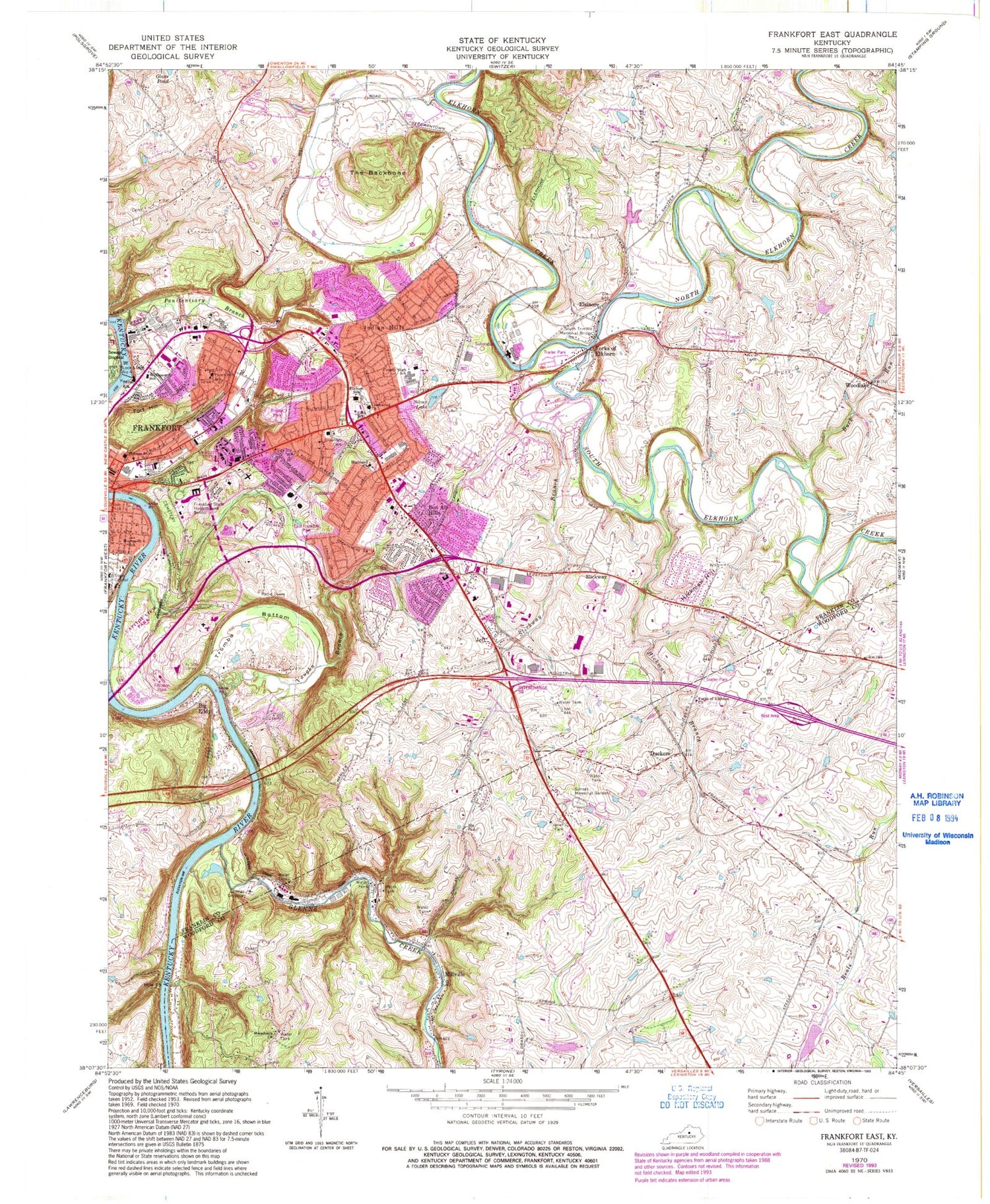 Classic USGS Frankfort East Kentucky 7.5'x7.5' Topo Map Image
