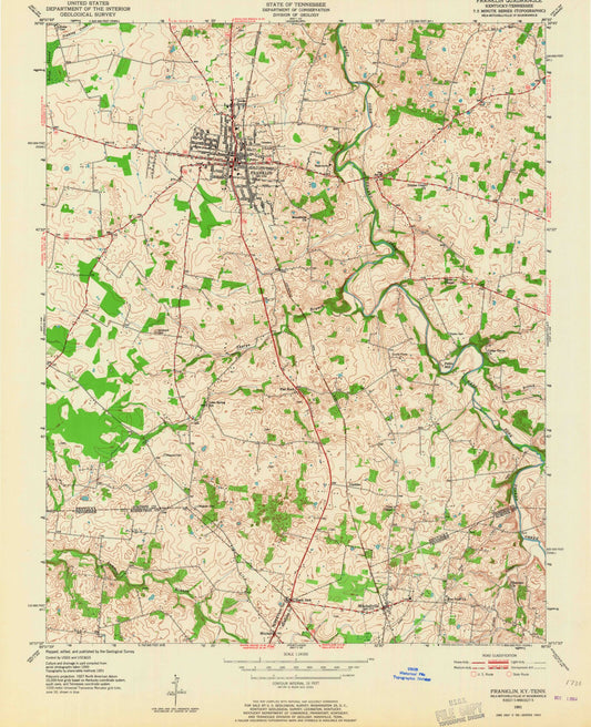 Classic USGS Franklin Kentucky 7.5'x7.5' Topo Map Image