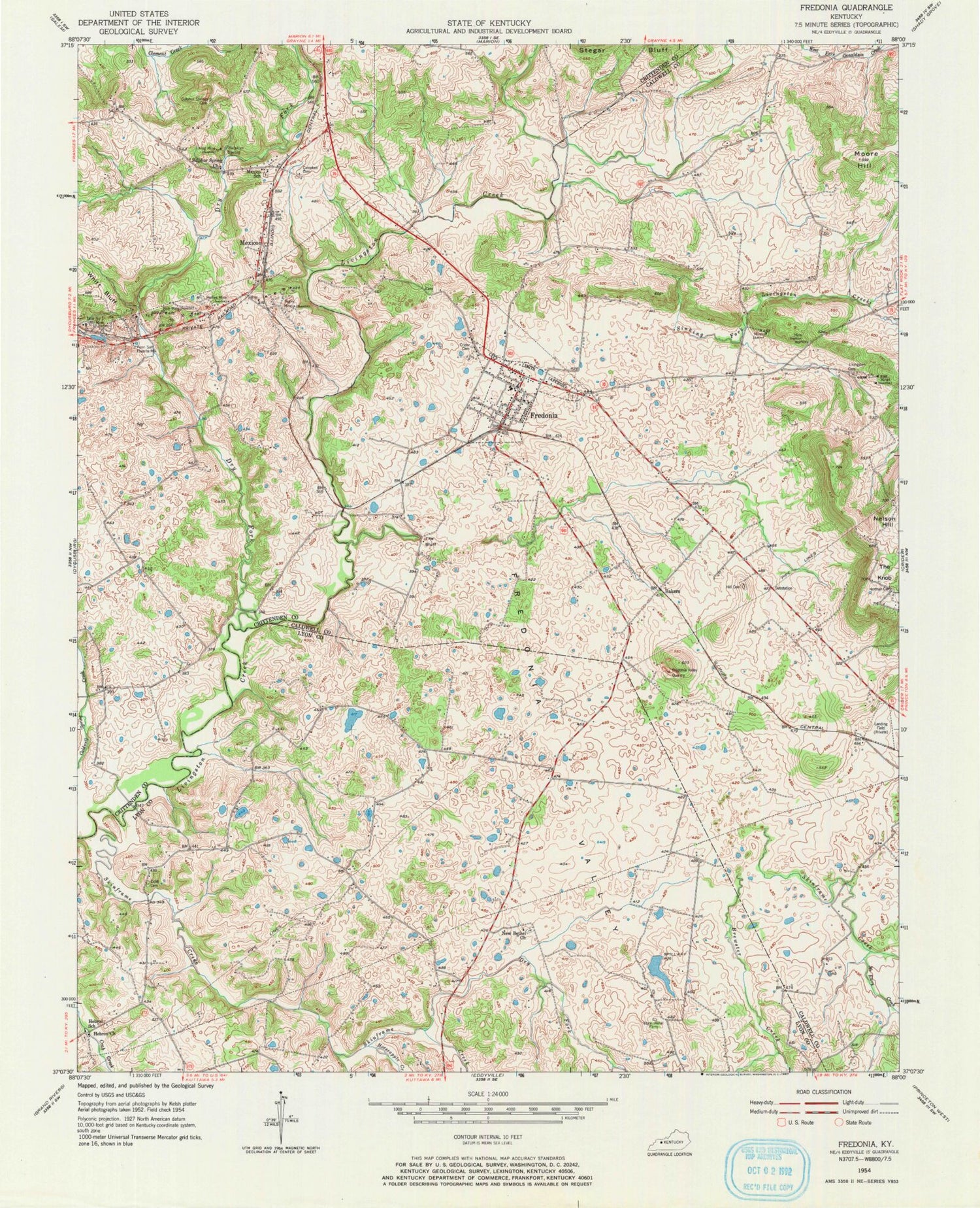 Classic USGS Fredonia Kentucky 7.5'x7.5' Topo Map Image