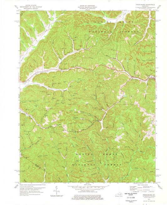 Classic USGS Frenchburg Kentucky 7.5'x7.5' Topo Map Image