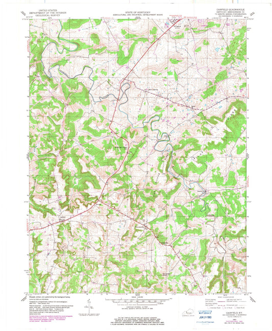 Classic USGS Garfield Kentucky 7.5'x7.5' Topo Map Image