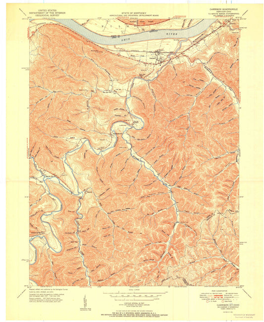 Classic USGS Garrison Kentucky 7.5'x7.5' Topo Map Image
