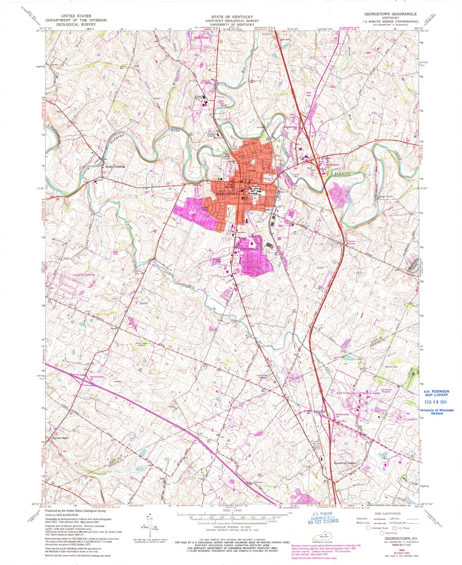 Classic USGS Georgetown Kentucky 7.5'x7.5' Topo Map Image