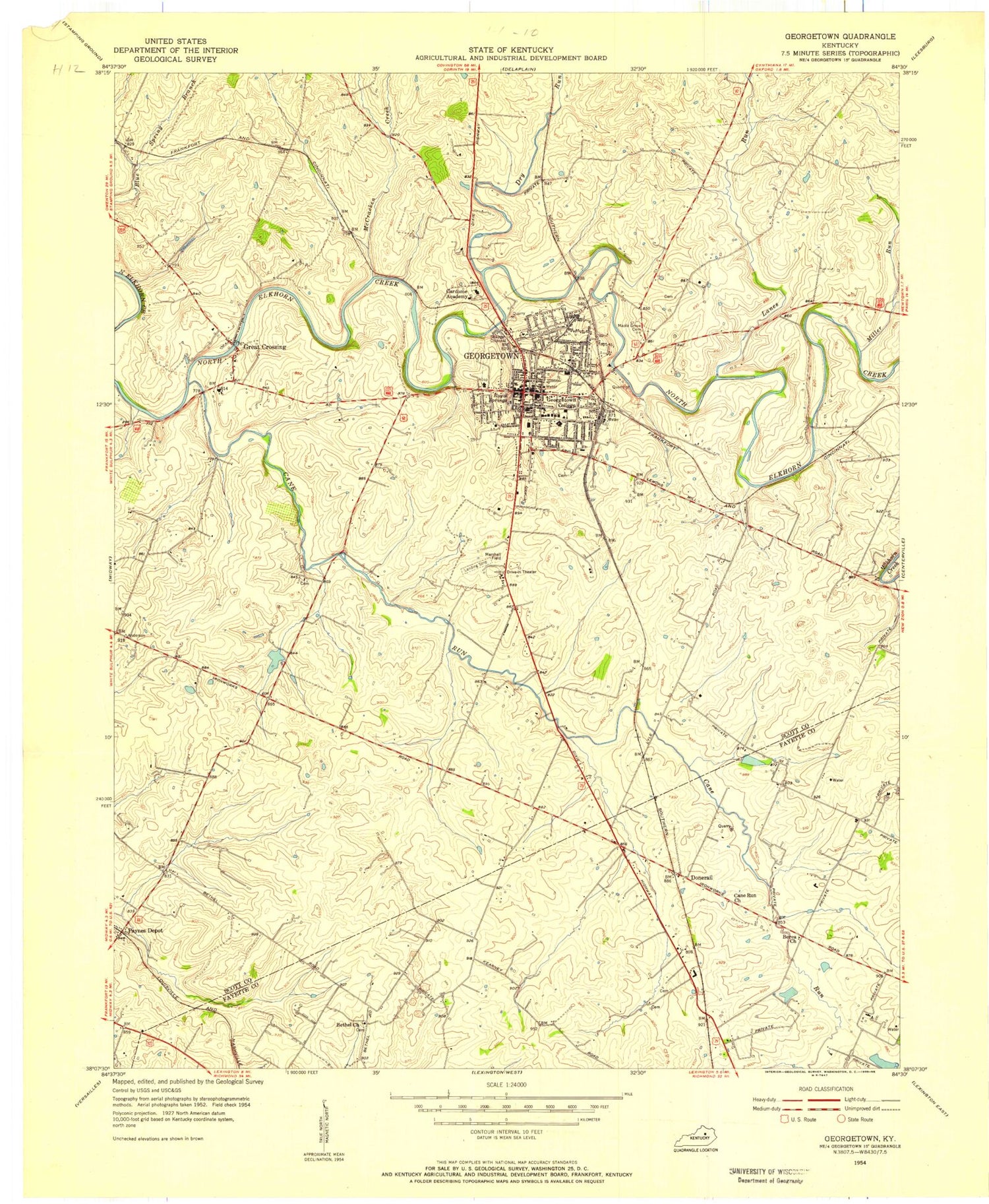 Classic USGS Georgetown Kentucky 7.5'x7.5' Topo Map Image